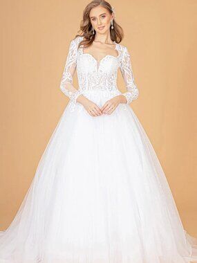 NEW WHITE Sequin & Mesh V-Neck Wedding Dress Formal Elegant GL1804